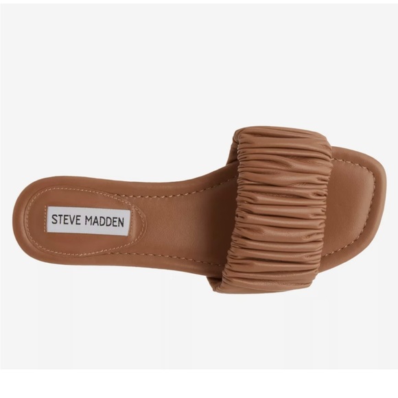 Steve Madden Tan Ruched Strap Slides - Picture 1 of 4